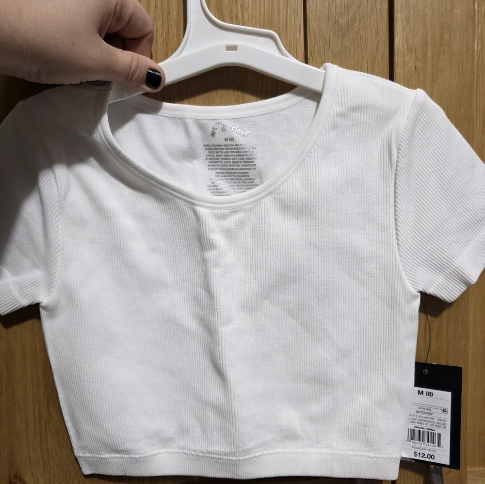 White Ribbed Cropped Short Sleeve Top/undershirt
